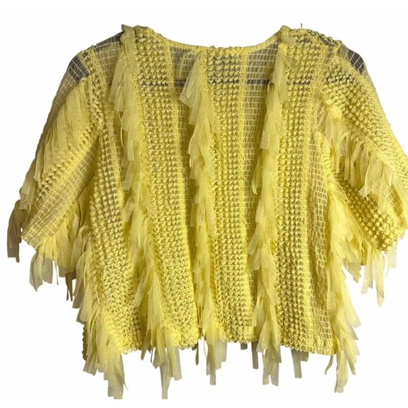 Zara Womens Shirt SZ S Yellow Shaggy fringe Tassel Fuzzy Artzycore - Picture 6 of 7